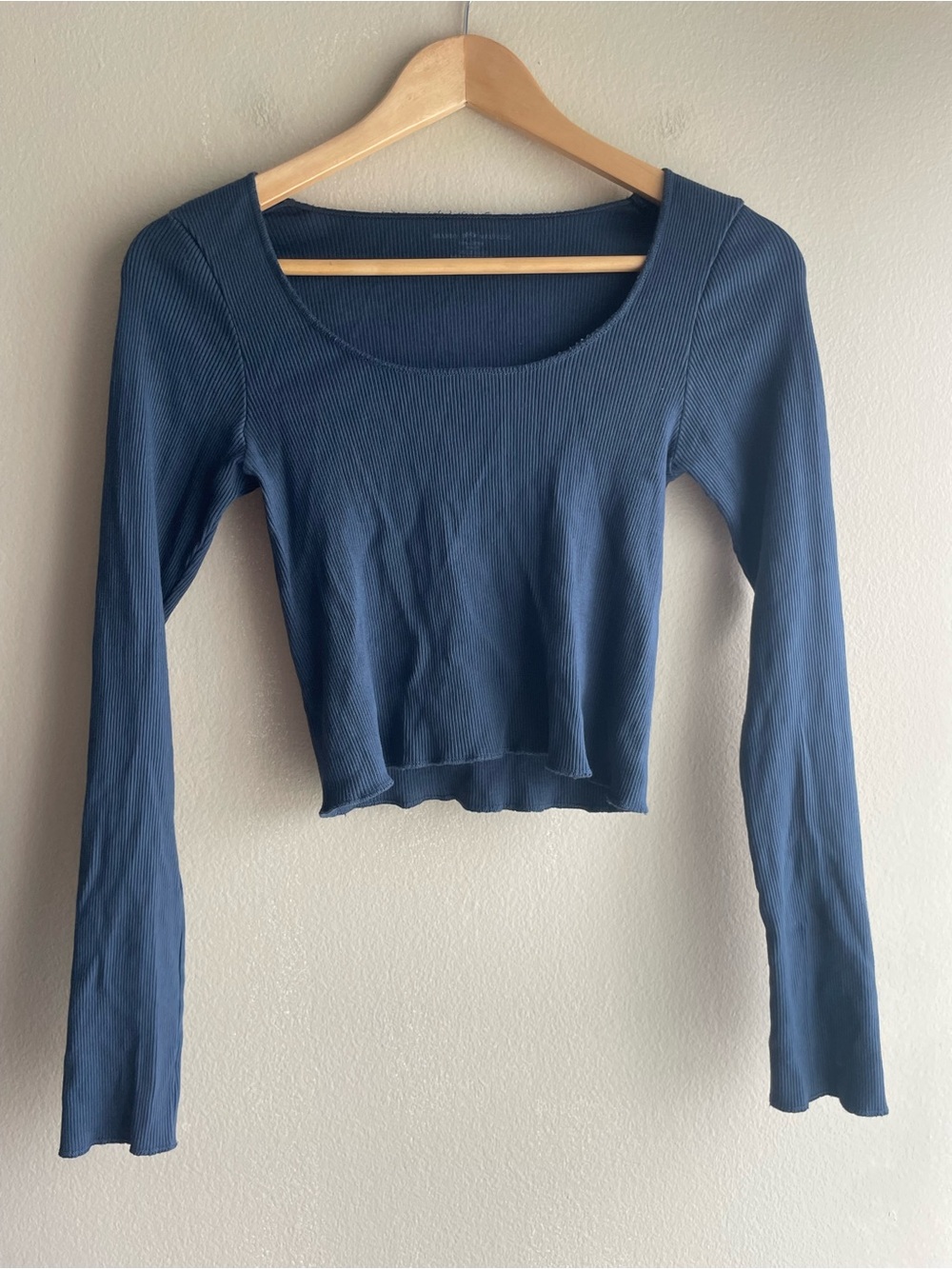 Brandy Melville Navy Ribbed Scoop Neck Long Sleeve Top Small
